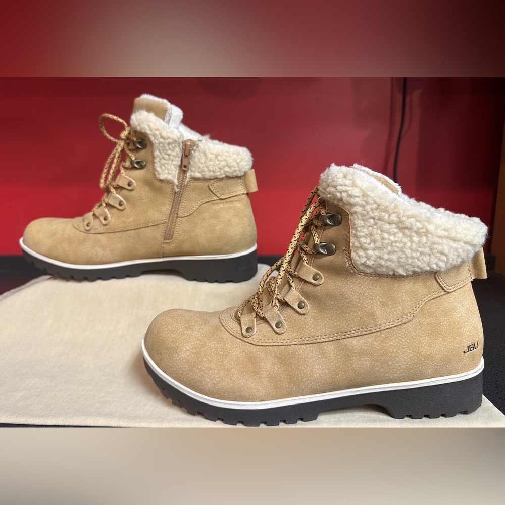 JBU by Jambu Redrock Tan & Cream Faux Suede & Fur Ankle Boots Women’s Size 9M